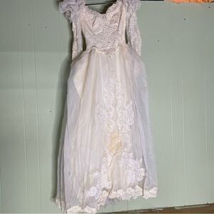 Vintage 90's Beaded Puff Sleeve‎ Train Wedding Dress Size 10